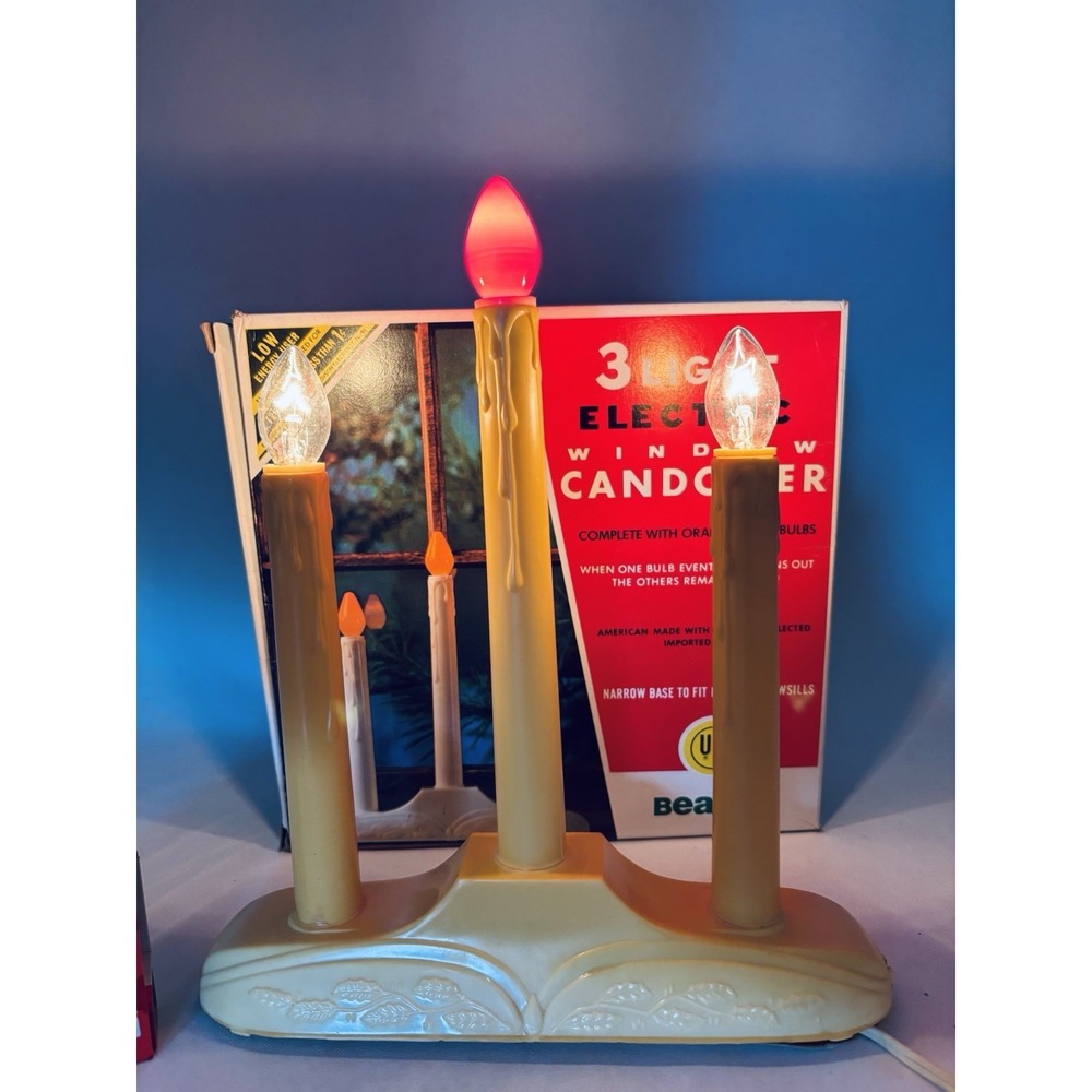 Vintage Beacon 3 Light Electric Window Candolier Candle Christmas Original‎ Box